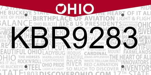 KBR9283 Ohio License Plate