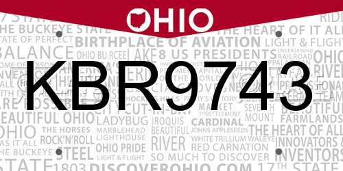 KBR9743 Ohio License Plate