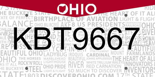KBT9667 Ohio License Plate
