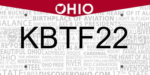 KBTF22 Ohio License Plate