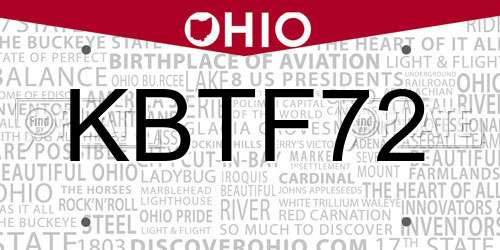 KBTF72 Ohio License Plate