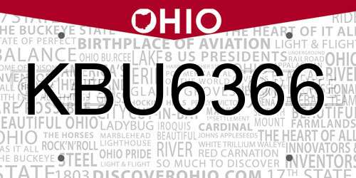 KBU6366 Ohio License Plate