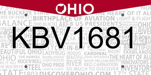 KBV1681 Ohio License Plate