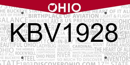 KBV1928 Ohio License Plate