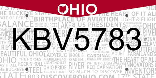 KBV5783 Ohio License Plate