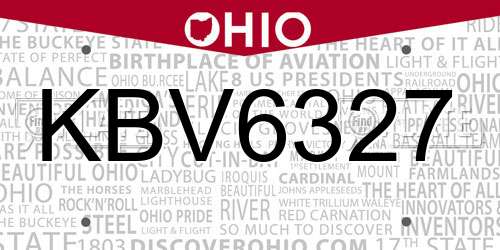KBV6327 Ohio License Plate
