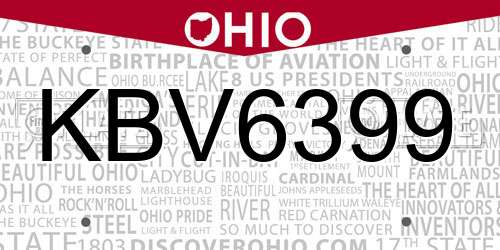 KBV6399 Ohio License Plate