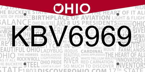 KBV6969 Ohio License Plate