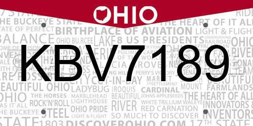 KBV7189 Ohio License Plate