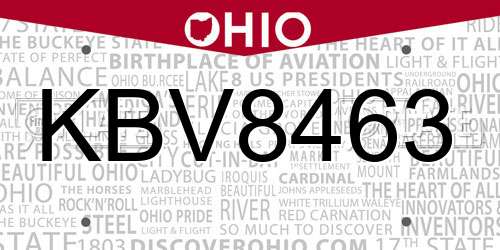 KBV8463 Ohio License Plate