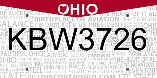 KBW3726 Ohio License Plate