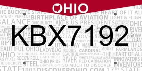 KBX7192 Ohio License Plate