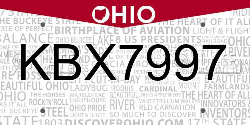 KBX7997 Ohio License Plate