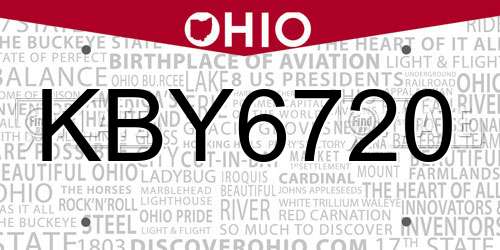 KBY6720 Ohio License Plate