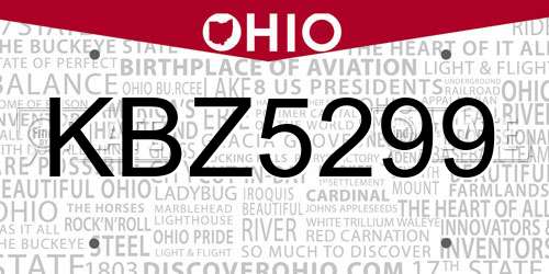 KBZ5299 Ohio License Plate