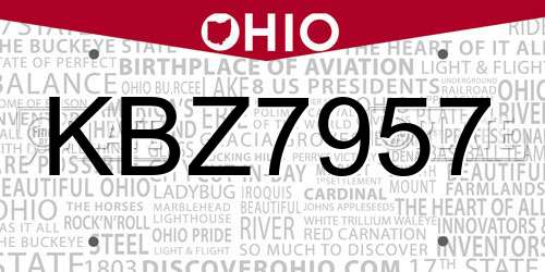 KBZ7957 Ohio License Plate