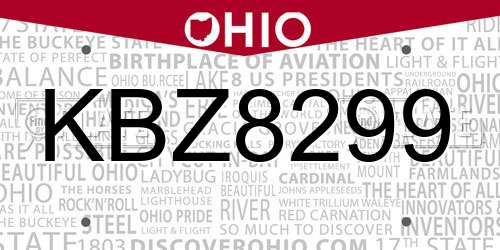 KBZ8299 Ohio License Plate