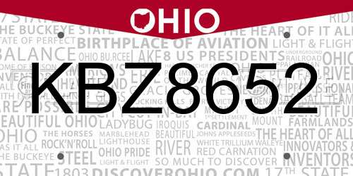 KBZ8652 Ohio License Plate