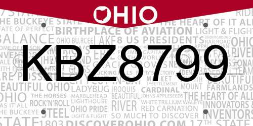 KBZ8799 Ohio License Plate