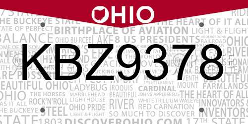 KBZ9378 Ohio License Plate