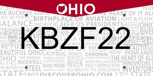 KBZF22 Ohio License Plate