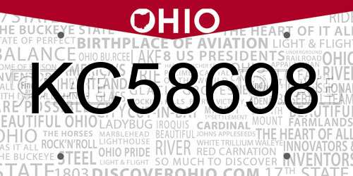 KC58698 Ohio License Plate