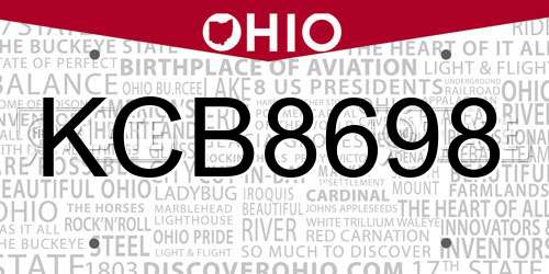 KCB8698 Ohio License Plate