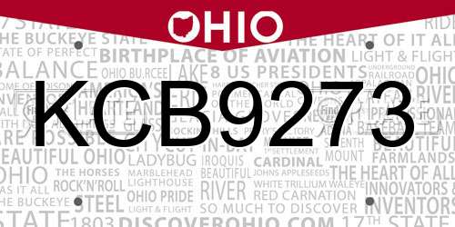 KCB9273 Ohio License Plate