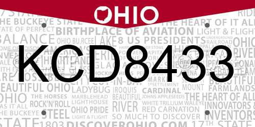 KCD8433 Ohio License Plate