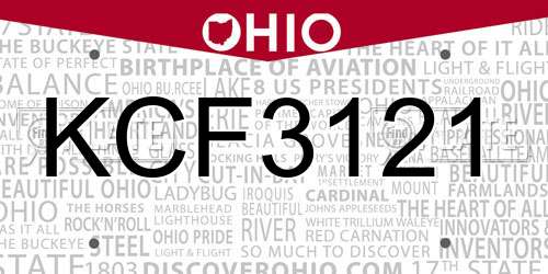KCF3121 Ohio License Plate
