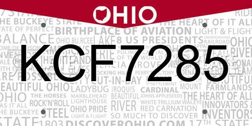 KCF7285 Ohio License Plate