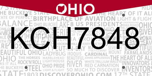 KCH7848 Ohio License Plate