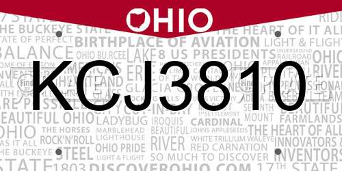 KCJ3810 Ohio License Plate