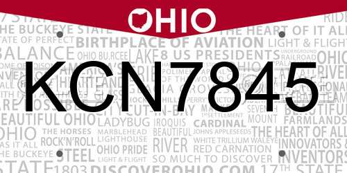 KCN7845 Ohio License Plate