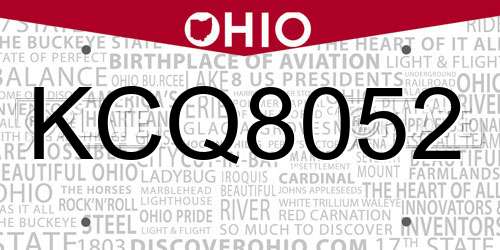KCQ8052 Ohio License Plate