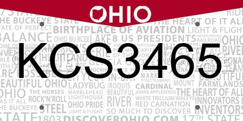 KCS3465 Ohio License Plate