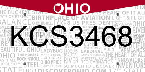 KCS3468 Ohio License Plate