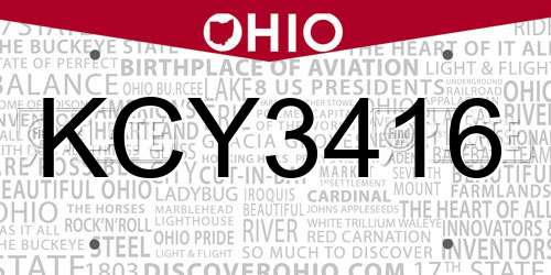 KCY3416 Ohio License Plate