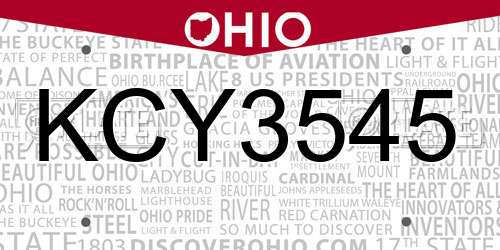 KCY3545 Ohio License Plate