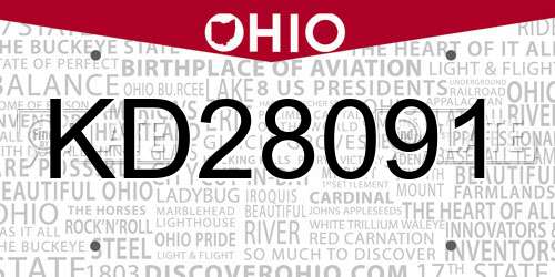 KD28091 Ohio License Plate