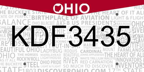 KDF3435 Ohio License Plate