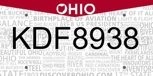 KDF8938 Ohio License Plate