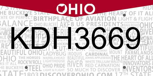 KDH3669 Ohio License Plate