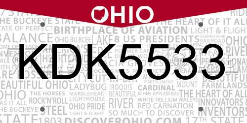 KDK5533 Ohio License Plate