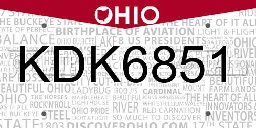 KDK6851 Ohio License Plate