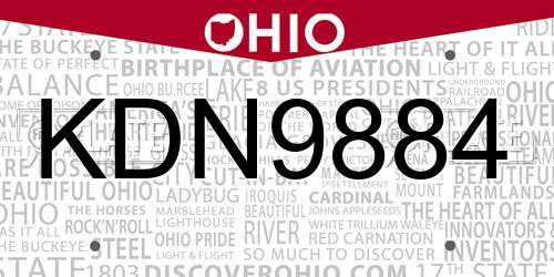 KDN9884 Ohio License Plate