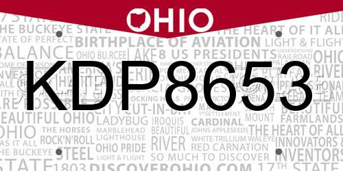 KDP8653 Ohio License Plate