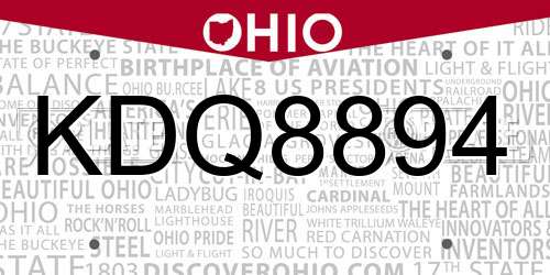 KDQ8894 Ohio License Plate