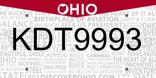 KDT9993 license plate in OH state