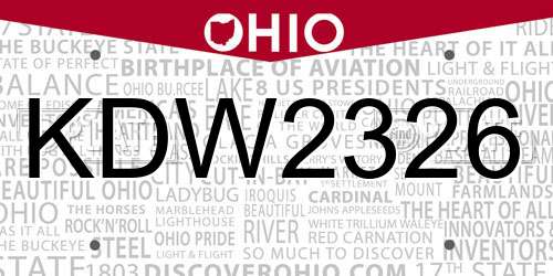 KDW2326 Ohio License Plate